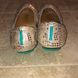 Tieks Women's Pink Snake-Print Flats with Teal Accents